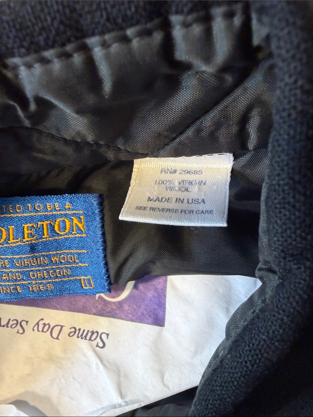 Pendleton Black Button-Down wool Shirt with Tan Elbow Patches - Picture 6 of 7